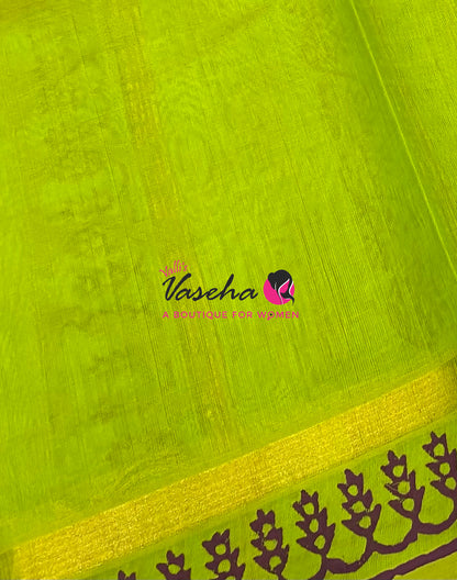 Pure Printed Silk Cotton Sarees - Maroon with Green - VVPSC004
