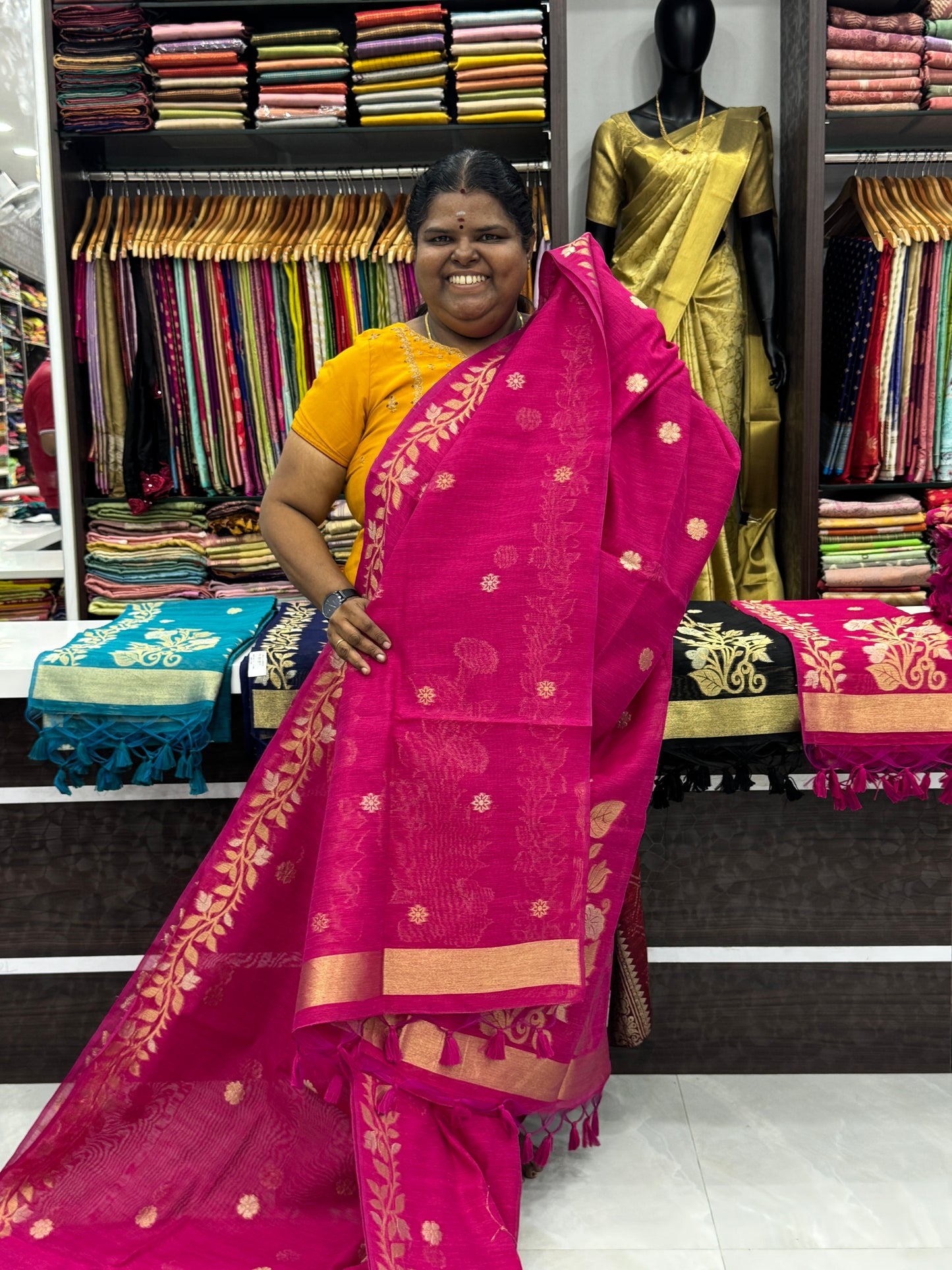 Linen Mixed Jute Silk Saree - Pink Shade - VVLMJ001