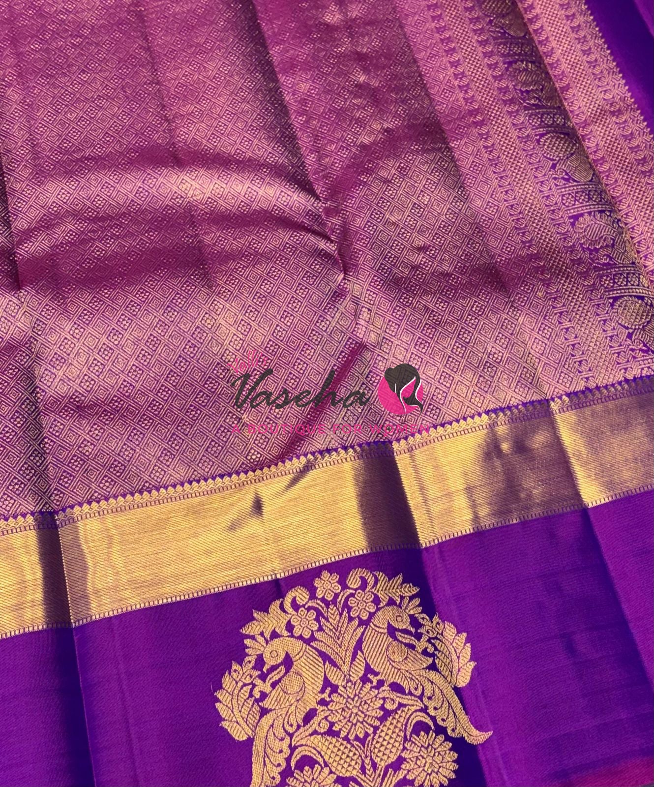 Pure Vintage Korvai Kanchipuram Silk Saree - Peacock Blue & Purplish Pink Combo - VVPS006