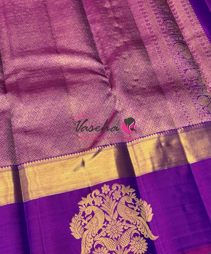 Pure Vintage Korvai Kanchipuram Silk Saree - Peacock Blue & Purplish Pink Combo - VVPS006