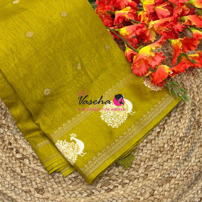 Casual Wear Sarees - Semi Binny / Semi Dola Silk - Mustard Yellow Shade - VVSDS007