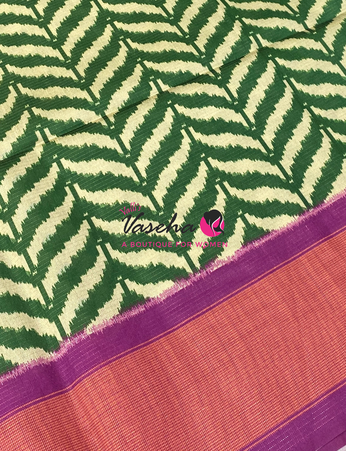 Art Tussar / Art Silk - Leaf Green & Purplish Pink  Shade - VVATS006
