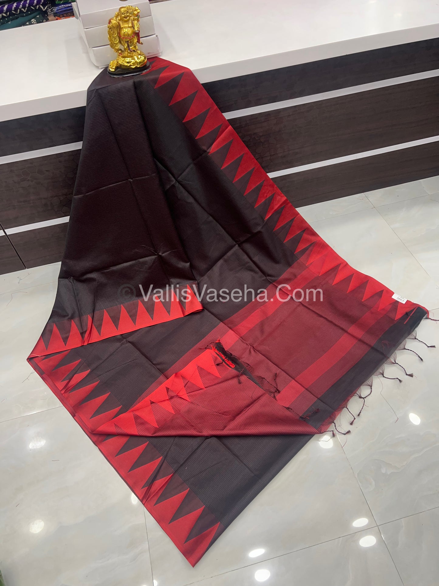 Semi Raw Silk - Black With Red Shade - VVRS006