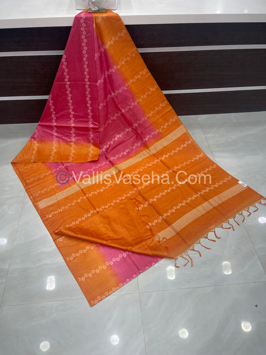 Bhagalpuri Silk - Pink With Orange - VVBS007
