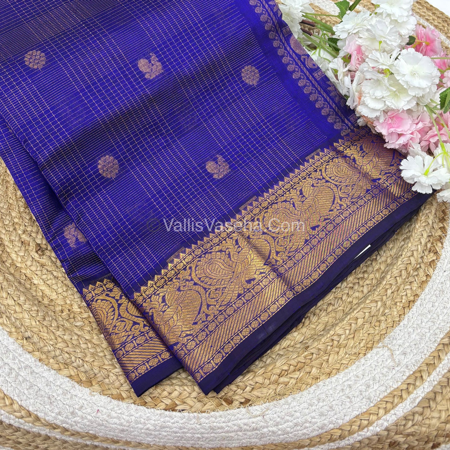 Pure Silk Cotton Saree - Vairavoosi checks - Mayil & Chakkaram - Violetish Blue Shade - VVMCV001