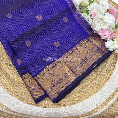 Pure Silk Cotton Saree - Vairavoosi checks - Mayil & Chakkaram - Violetish Blue Shade - VVMCV001