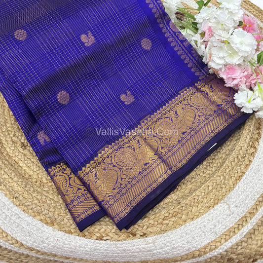 Pure Silk Cotton Saree - Vairavoosi checks - Mayil & Chakkaram - Violetish Blue Shade - VVMCV001