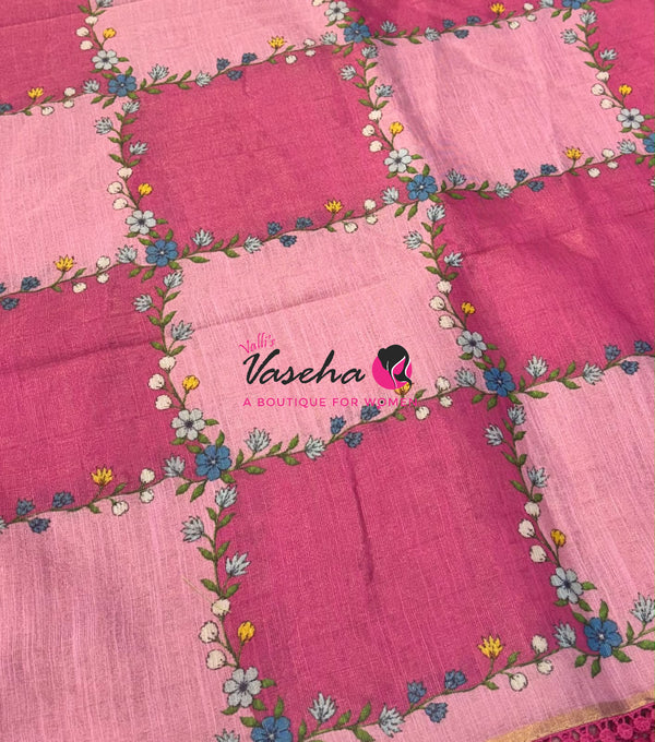 Linen Tissue Saree -  Light & Dark Combo - Pink Shade - VVLTS005