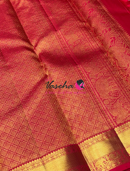 Pure Kanchipuram Silk Saree - Red Shade - VVPS027