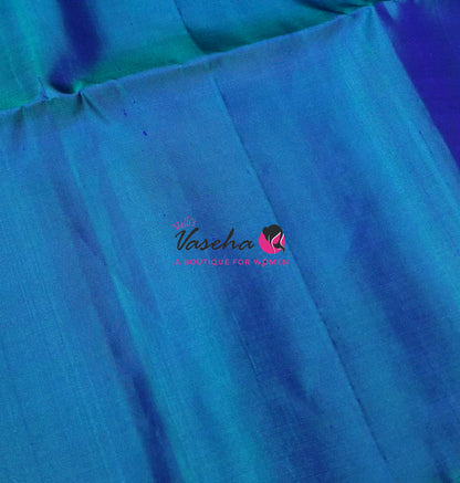 Pure Soft Silk Saree - Border Less  - Sea Green With Peacock Blue Combo - VVPSS068