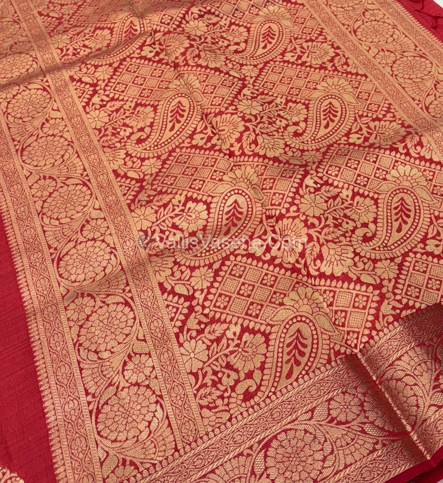 Semi Tussar Silk - Grand Pallu  - Red Shade - VVSTS029