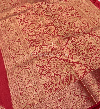 Semi Tussar Silk - Grand Pallu  - Red Shade - VVSTS029