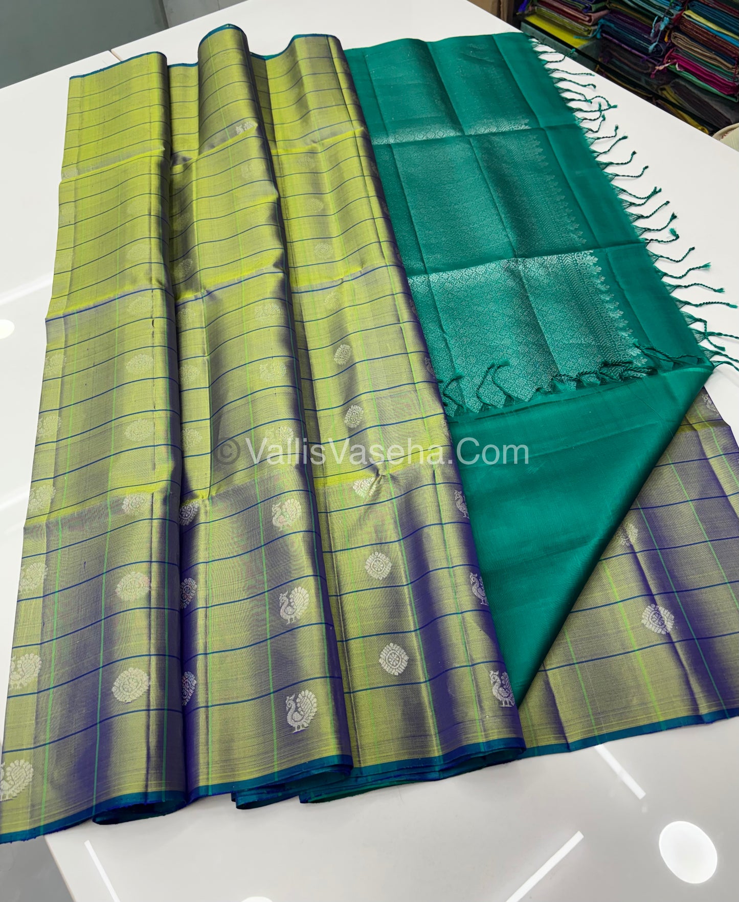 Pure Soft Silk Saree - Dual Tone Green & Sea Green Shade - VVPSS055