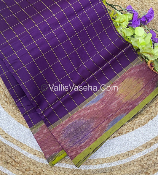 Semi Silk Cotton Saree - Purplish Wine & Green  - VVSSC001