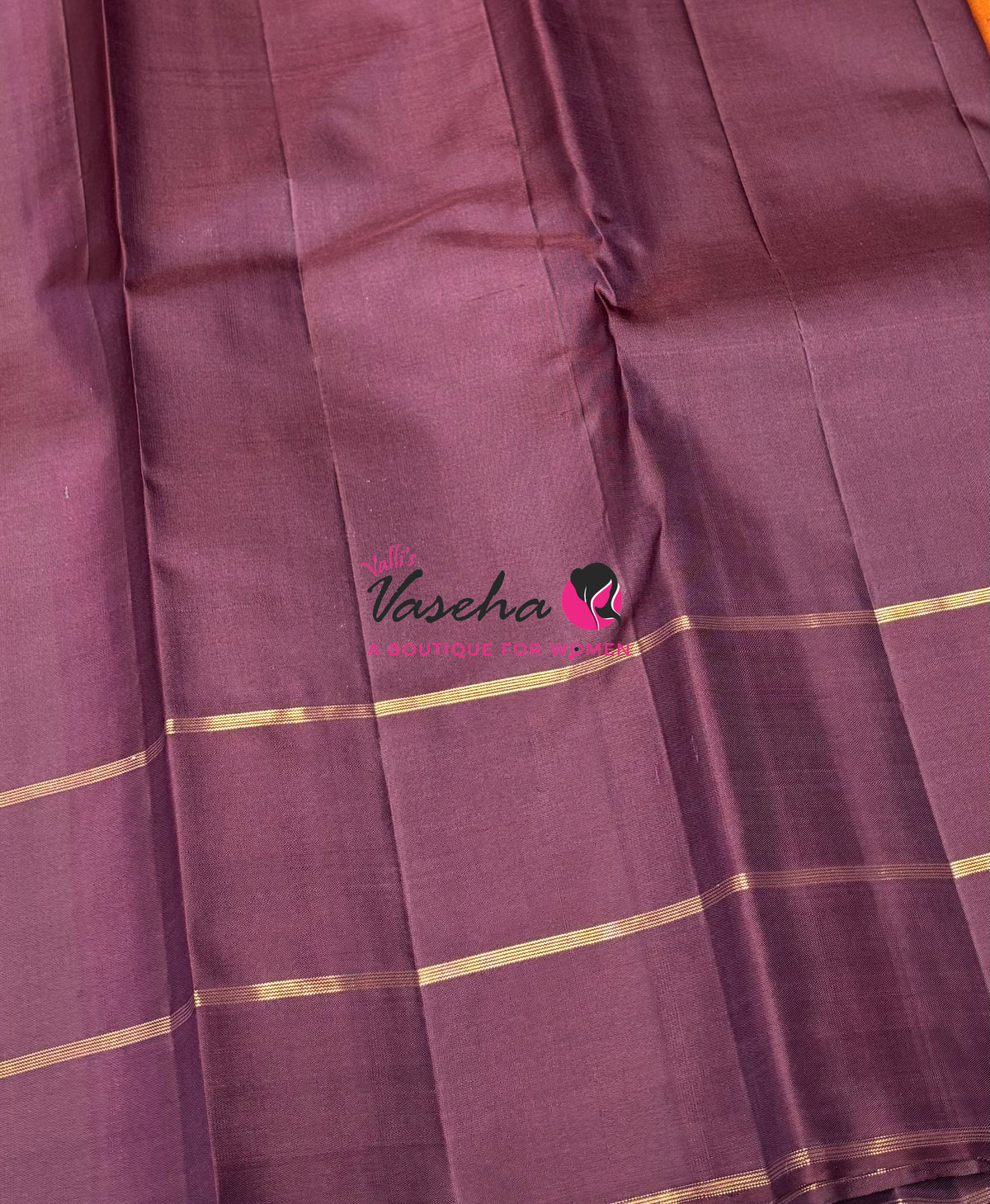 Pure Kanchipuram Silk Saree - Rust Orange & Wine Brown Combo - VVPS046