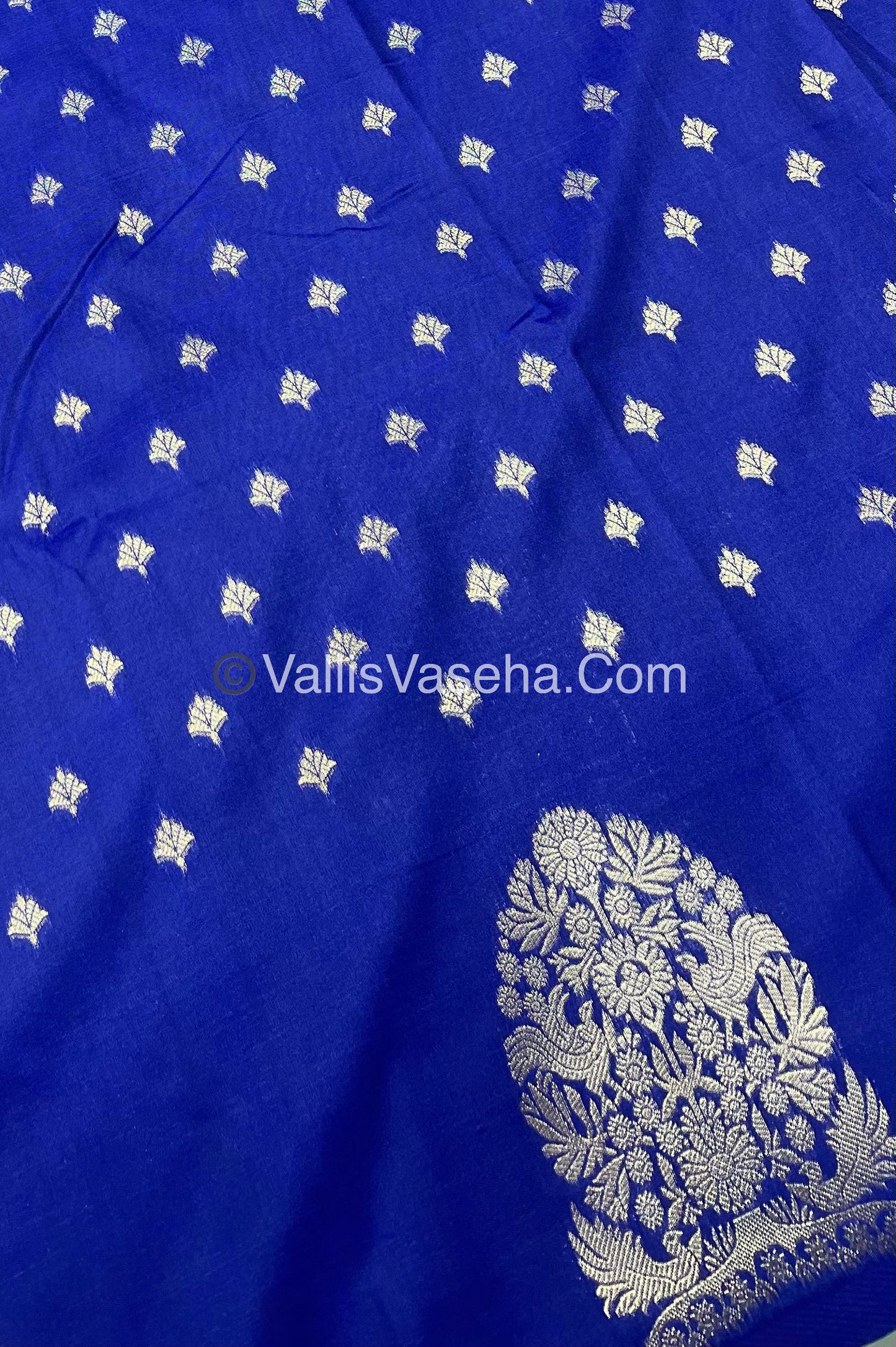 Semi Soft Silk - Tree With Double Birds Butta Border - Blue Shade -VVSSS011