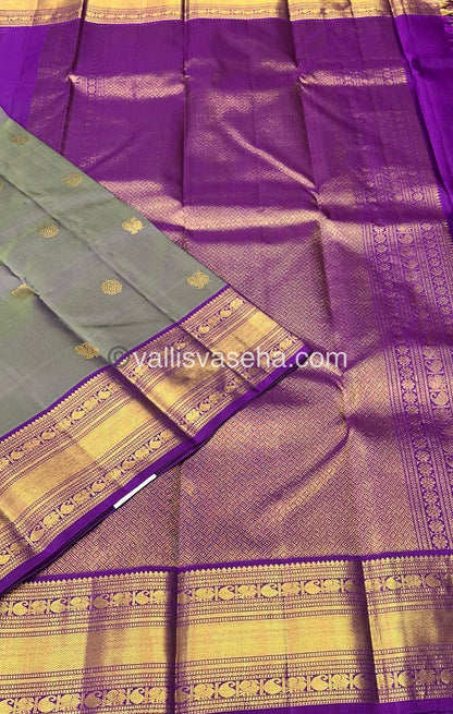 Pure Kanchipuram Silk Saree - Greenish Green & Purple Shade  - VVPS022
