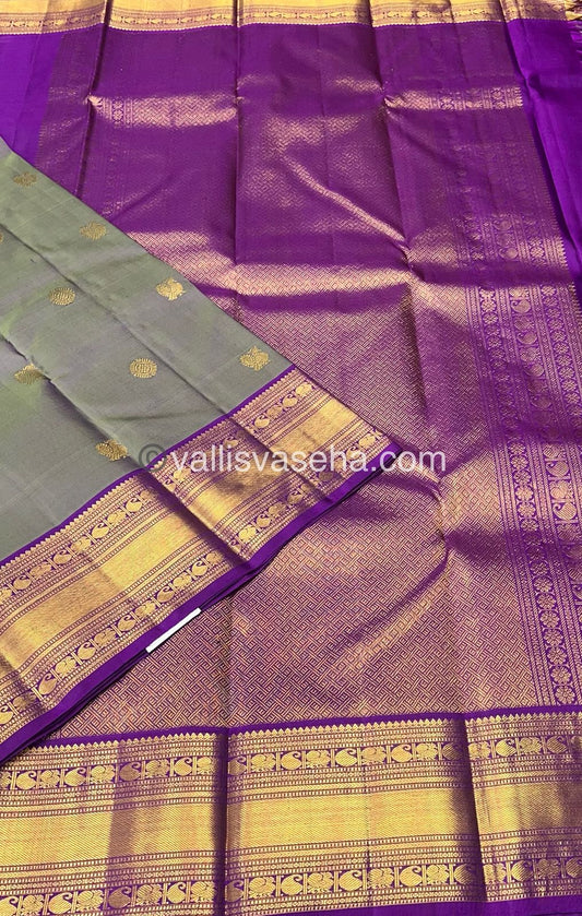 Pure Kanchipuram Silk Saree - Greenish Green & Purple Shade  - VVPS022