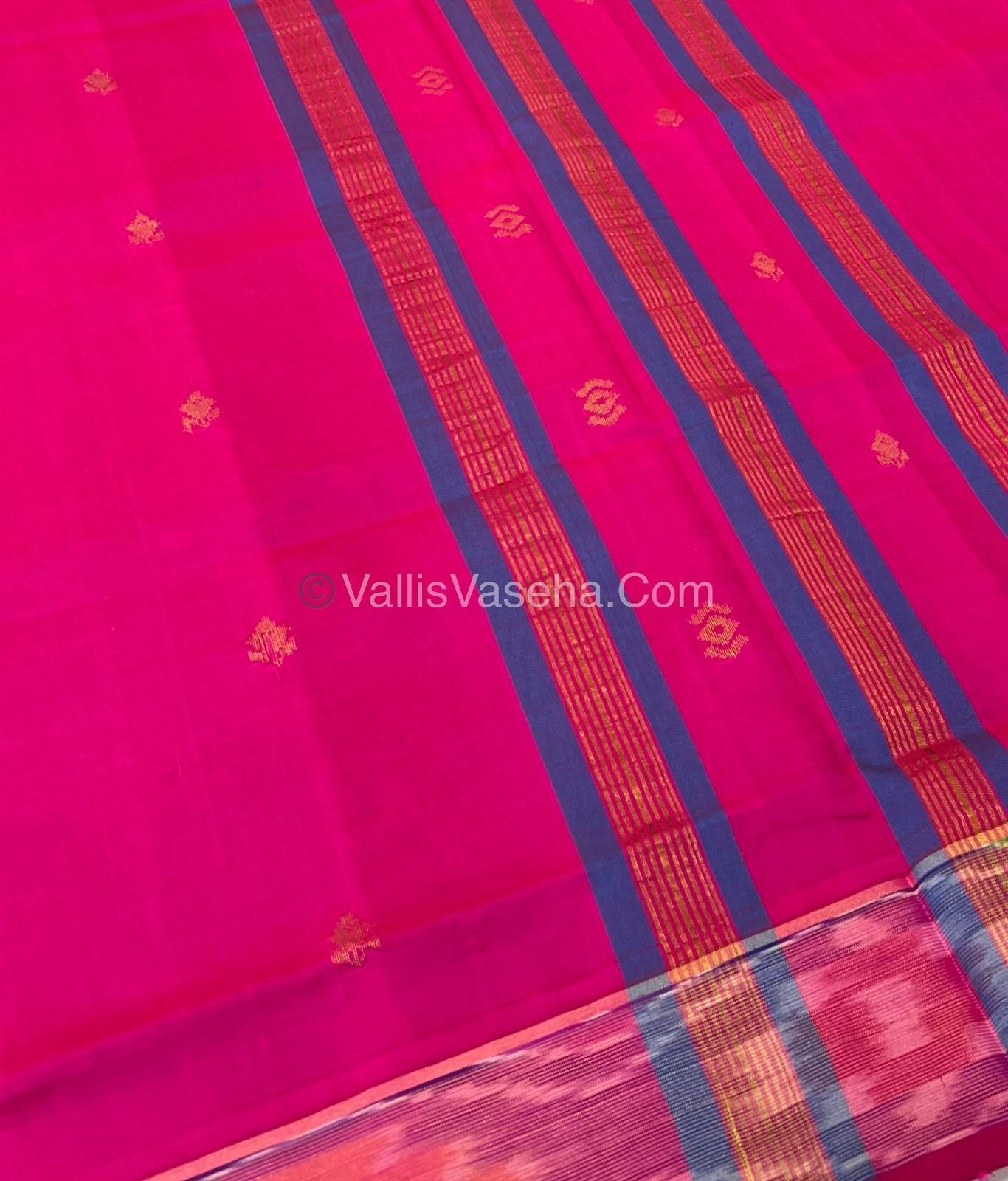 Semi Silk Cotton Saree - Blue & Pink Combo - VVSSC001