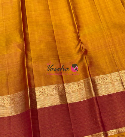Pure Vintage Korvai Kanchipuram Silk Saree - Black & Dual Tone Orange Combo - VVPS047