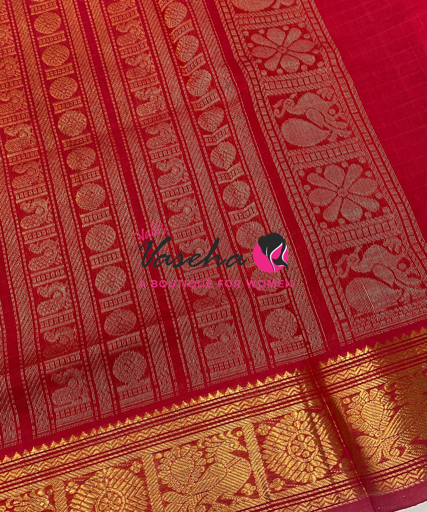 Pure Silk Cotton Saree - Blue With Red Shade - Lakshadeepam Design - VVPLD001