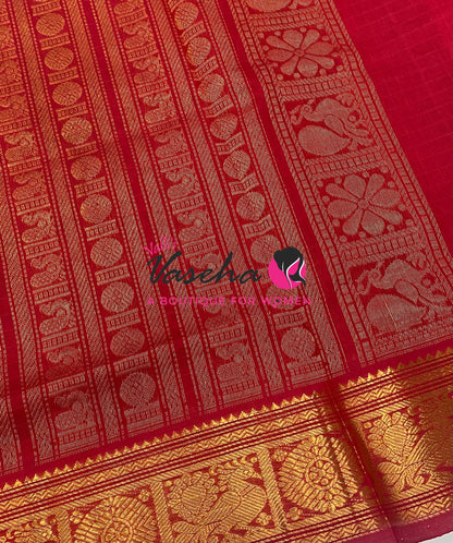 Pure Silk Cotton Saree - Blue With Red Shade - Lakshadeepam Design - VVPLD001