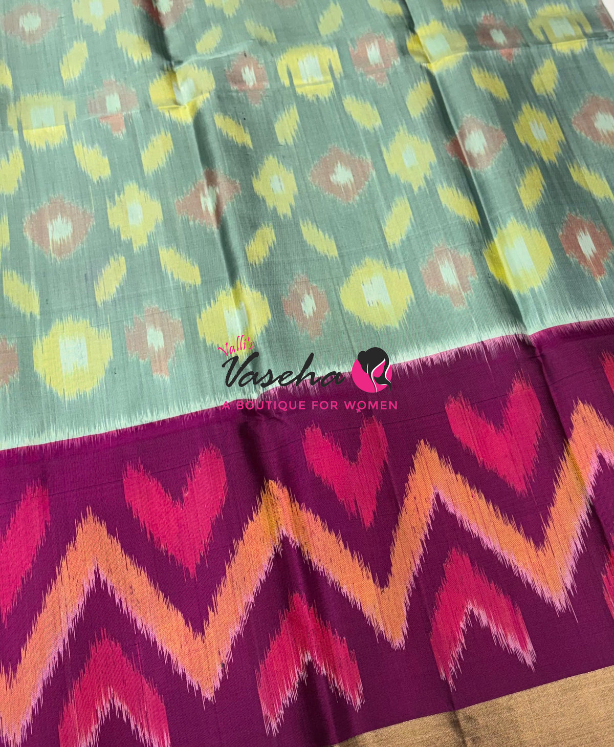 Pure Soft Silk Saree  - Pochampally Weaving - Greyish Blue & Purple Combo - VVPSS110