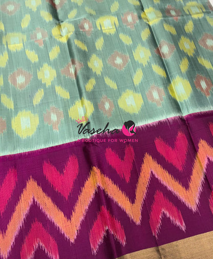 Pure Soft Silk Saree  - Pochampally Weaving - Greyish Blue & Purple Combo - VVPSS110