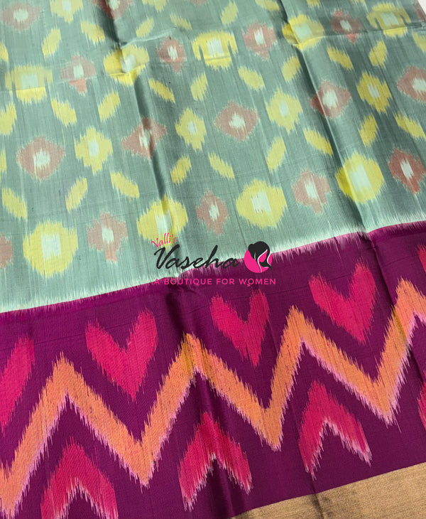 Pure Soft Silk Saree  - Pochampally Weaving - Greyish Blue & Purple Combo - VVPSS110