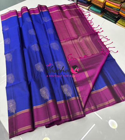 Pure Soft Silk Saree  - Blue & Purplish Pink Combo - VVPSS145