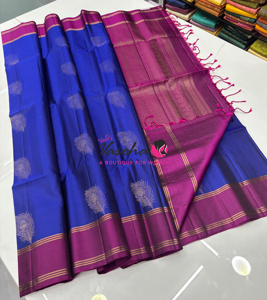 Pure Soft Silk Saree  - Blue & Purplish Pink Combo - VVPSS145