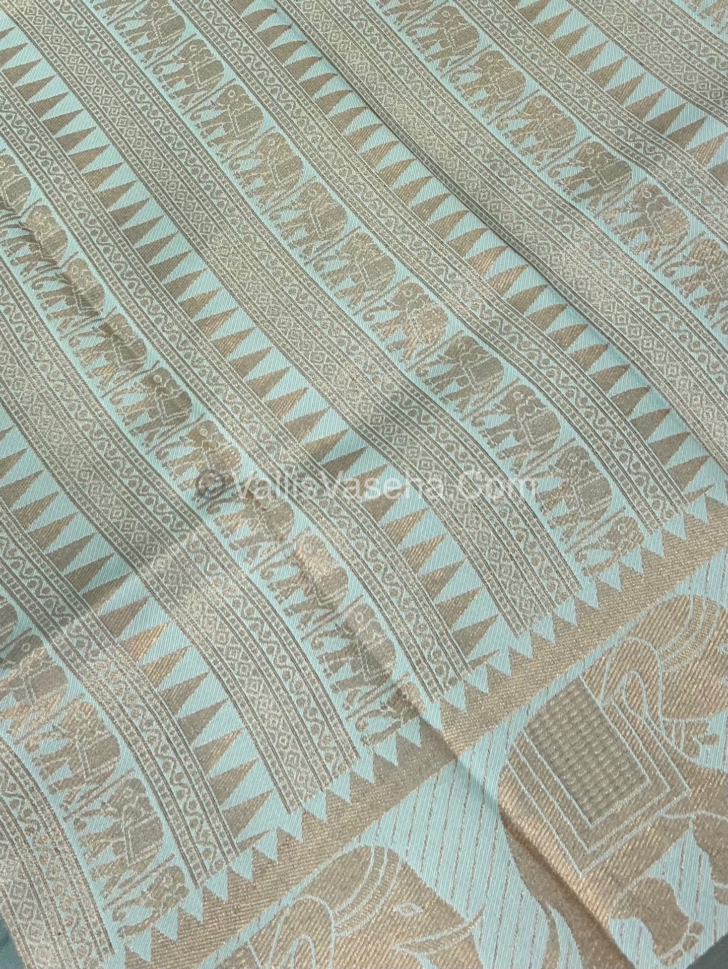 Semi Silk Saree - Kanchi Silk Style - Elephant Border - Blue with Light Blue - VVSSS005