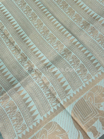 Semi Silk Saree - Kanchi Silk Style - Elephant Border - Blue with Light Blue - VVSSS005