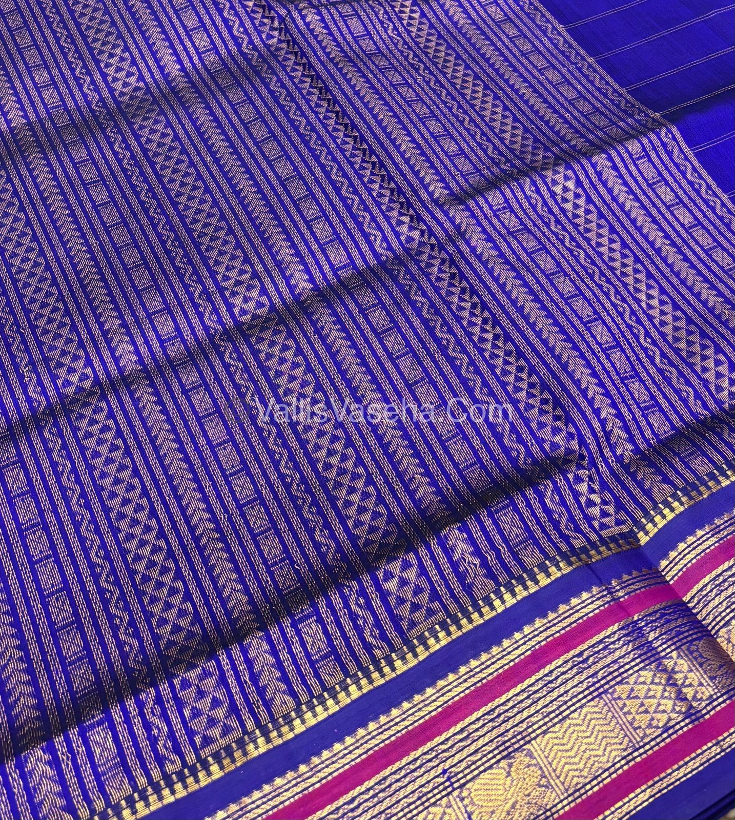 Pure Korvai Silk Cotton Saree - Red  With Blue - VVKSC020