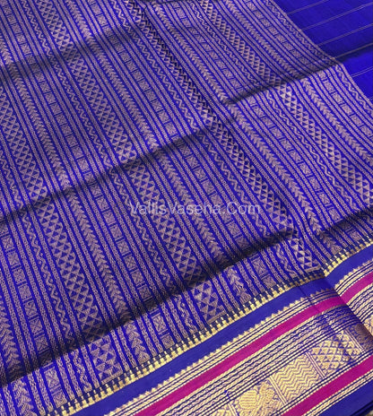 Pure Korvai Silk Cotton Saree - Red  With Blue - VVKSC020