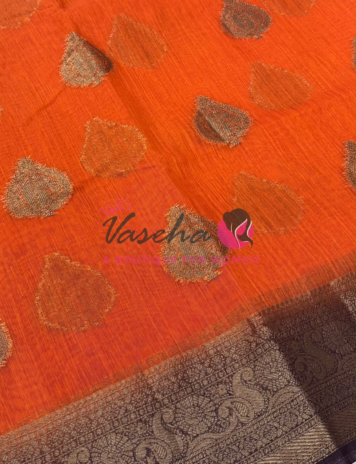 Bamboo Silk Saree- Orange with Brown Shade - VVBSS013