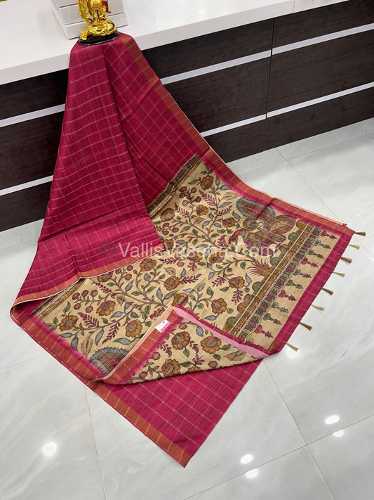 Semi Gicha Tussar Silk Saree - checks pattern - VVSGT001