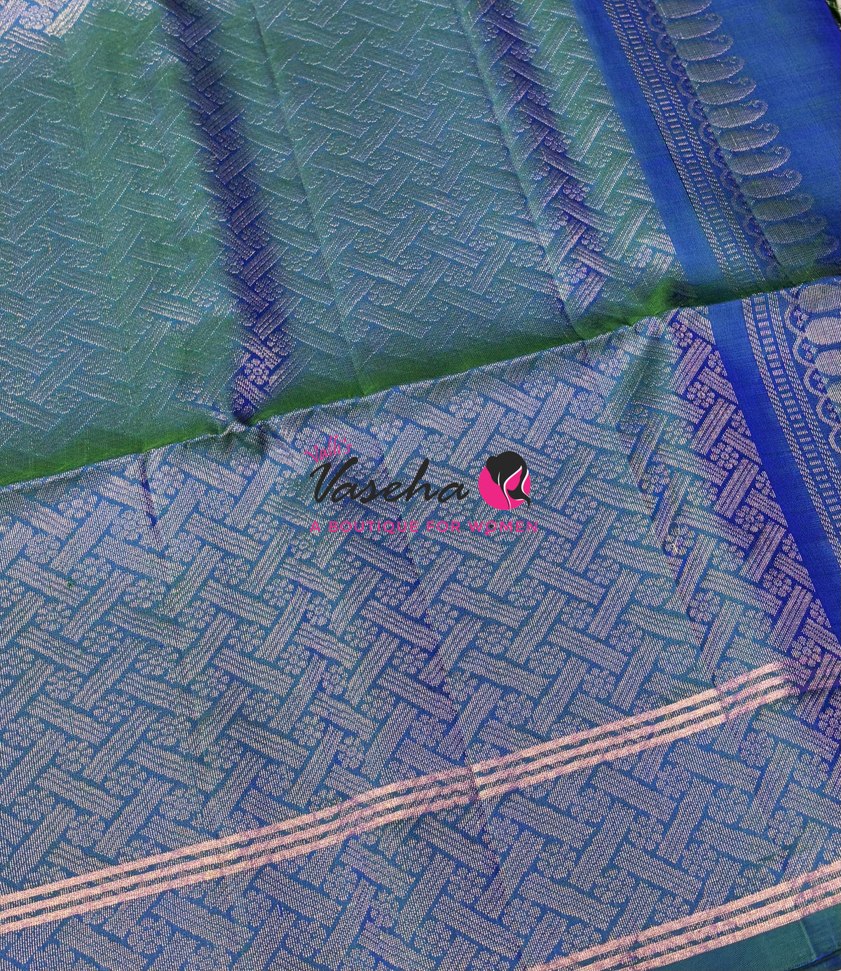 Pure Soft Silk Saree  - Peacock Blue Shade - VVPSS134