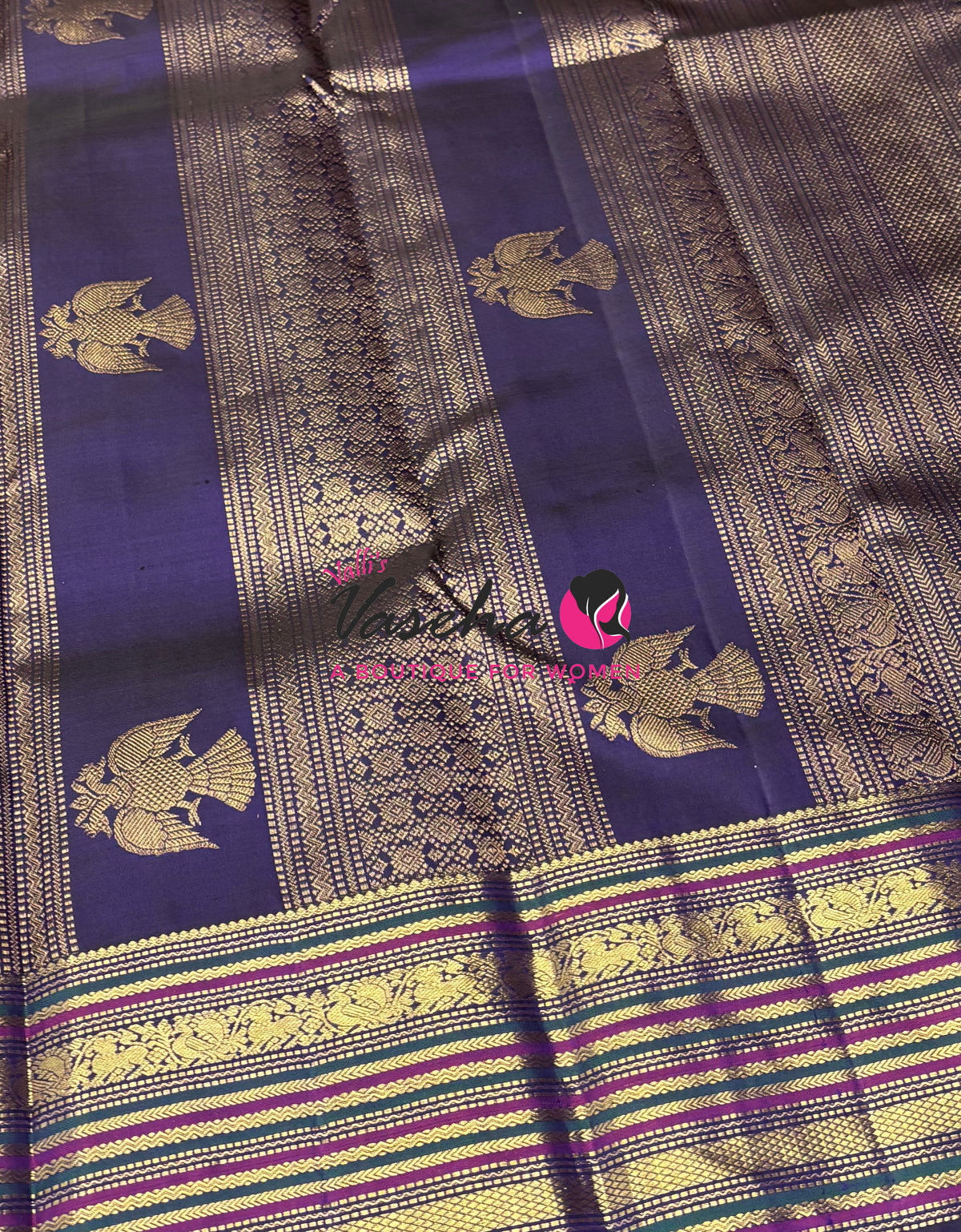 Pure Vintage Korvai Kanchipuram Silk Saree - Green With Blue - VVPS102