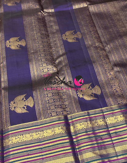 Pure Vintage Korvai Kanchipuram Silk Saree - Green With Blue - VVPS102