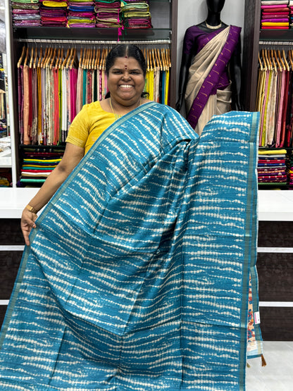 Semi Matka Tussar Silk Saree - Shibori pattern - Blue Shade - VVSMT001
