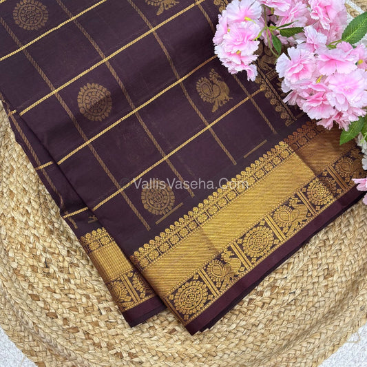 Pure Silk Cotton Saree - Mayil & Chakkaram Design - Brown Shade - VVMC001