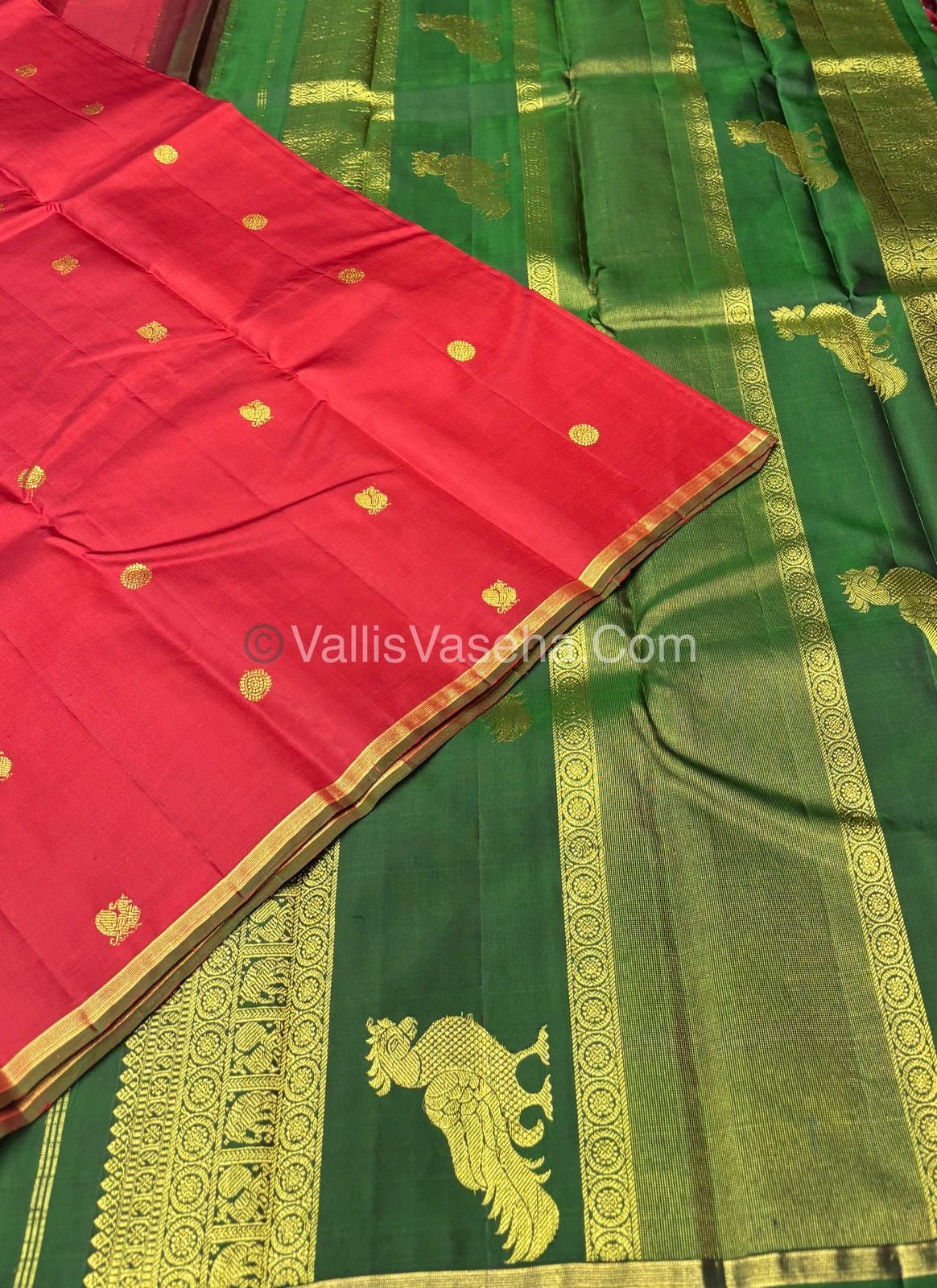 Pure Kanchipuram Silk Saree - Merunish Red  & Green Combo - VVPS020