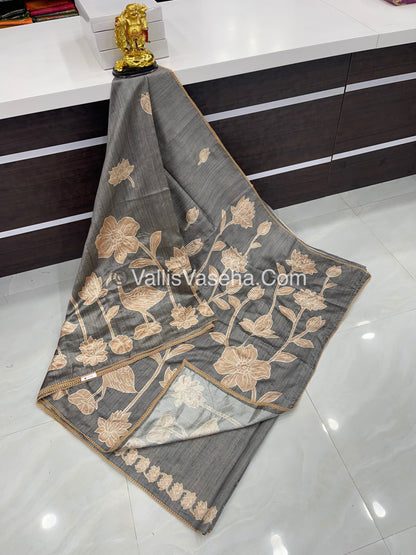 Semi Raw Silk with embroidery work - VVSRS001