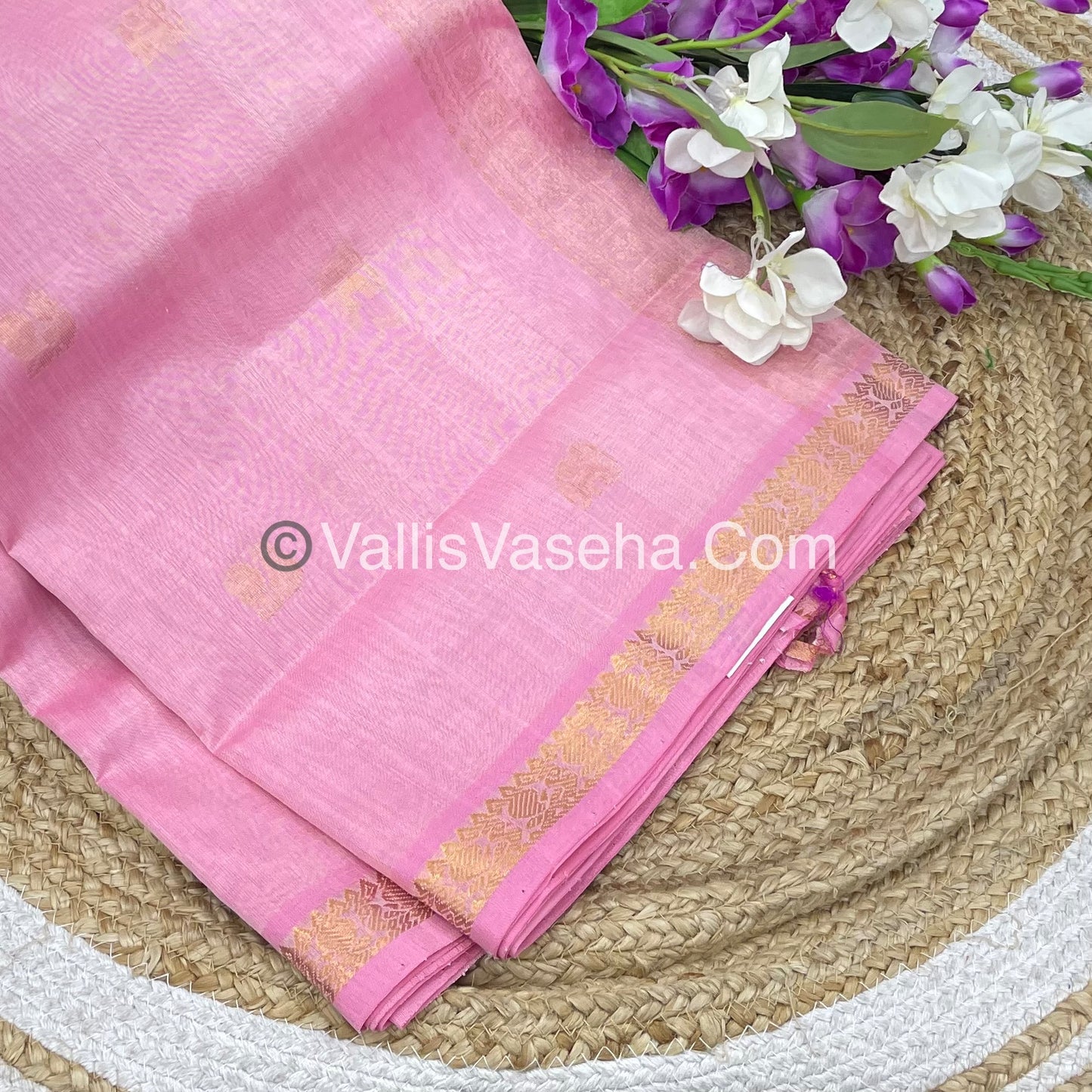 Pure Silk Cotton Saree -  Mayil & Elephant Design - Baby Pink Shade  - VVMES001