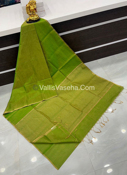 Pure Maheshwari Tissue Silk - Triple Tone Parrot Green & Gold Shade - VVMTS001