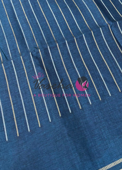 Semi Tussar Silk Saree | Peacock Blue Shade |VVSTS049