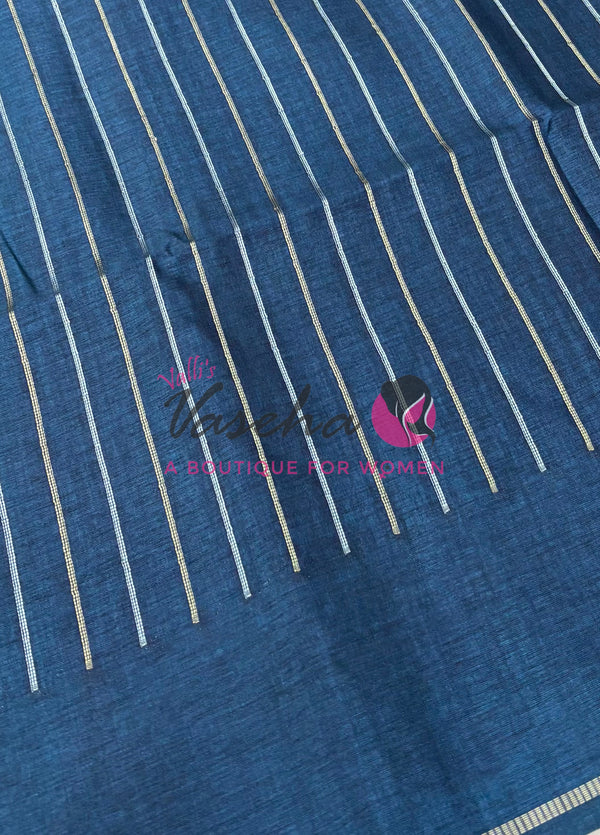 Semi Tussar Silk Saree | Peacock Blue Shade |VVSTS049
