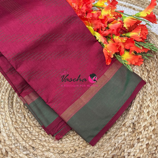Semi Silk Saree - Thread Work Weaving - Maroon With Green - VVSSS0038
