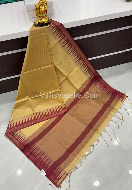Semi Raw Silk - Cream With Maroon Shade - VVRS007